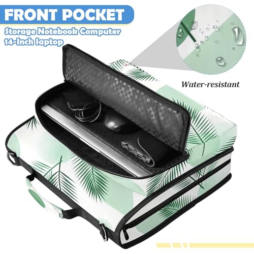Boho Palm Leaves Zipper Binder with 2 Inch D-Rings Expandable File Portfolio with Shoulder Strap, Waterproof Nylon Organizer for 14" Laptop for Work College Travel