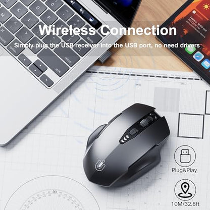 Uineer Wireless Mouse,[Upgraded] Rechargeable 2.4GHz (Battery Level Visible) Ergonomic Computer Mouse,4 Levels DPI, Wireless Mice for Laptop PC Computer(Grey) - color: Gray