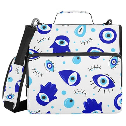 Cartoon Evil Eyes Zipper Binder Bag 3 Ring with Handle Shoulder Strap, Binder File Organizer Bag Storage Case for School Work Office