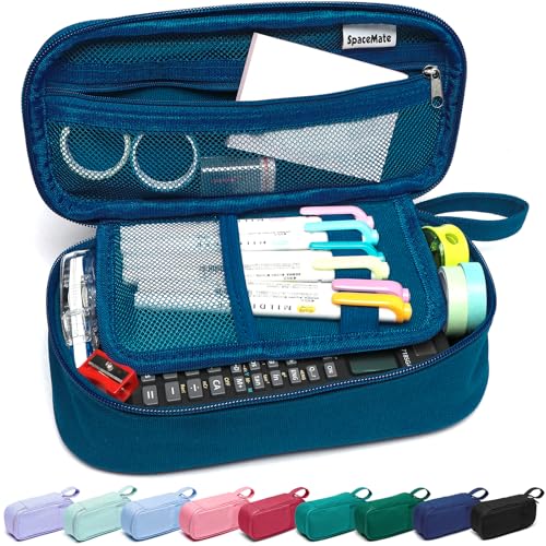 SPACEMATE Pencil Case Pouch Box Bag School Supplies Girls Boys Kids, Cute Preppy Stuff Large Big Capacity Aesthetic Pen Organizer, Back to College Stationary, Midnight Blue, Heavy Duty Canvas, 1800ml - color: Midnight Blue