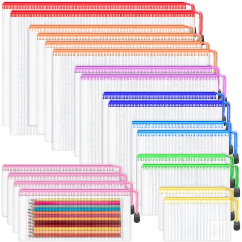 Smarpau 20pcs Mesh Zipper Pouch Bags,8 Sizes 8 Colors Plastic Pencil Pouch | Waterproof Clear Mesh Bags for Office School Supplies,Document Pouch,Travel Storage,reusable ziploc bags,Home Organize - size: Multisizes-20pcs