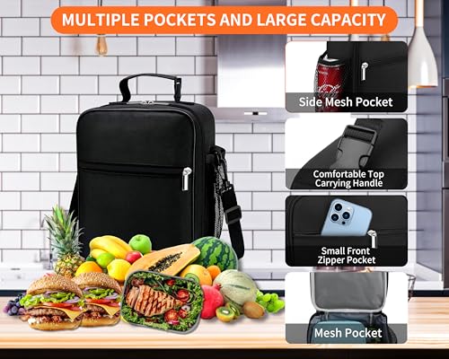ZM-YOUTOO Lunch Box for Men - Reusable Lunch Bag Men Adult Women- Insulated Small LunchBox - color: Black with Strap