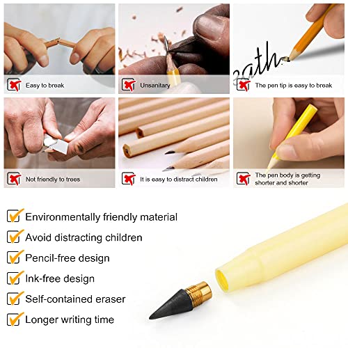 Ainiv Everlasting Pencil - 10 PCS Inkless Infinity Pencils with 20 Extra Erasers for Home Office School Writing Drawing - color: 10 Pieces-Bright Colors