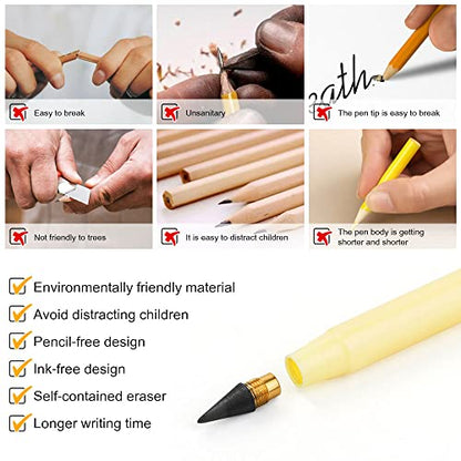 Ainiv Everlasting Pencil - 10 PCS Inkless Infinity Pencils with 20 Extra Erasers for Home Office School Writing Drawing - color: 10 Pieces-Bright Colors