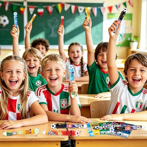 24 Set Soccer Party Favors Bulk Soccer Pens for Kids 10-in-1 Multicolor Pens with Cards Bags for Birthday Classroom Prizes Goodie Bags Stuffers Supplies - style: Soccer