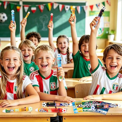 24 Set Soccer Party Favors Bulk Soccer Pens for Kids 10-in-1 Multicolor Pens with Cards Bags for Birthday Classroom Prizes Goodie Bags Stuffers Supplies - style: Soccer
