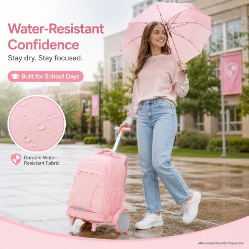 AGSDON Quiet Glide Rolling Backpack with Lunch Box Set - Large Wheel Water-Resistant Wheeled Bag for Business, Travel, and College | Blush Pink 3-in-1 Organizer Backpack - color: Reflective Pink - Rolling Backpack