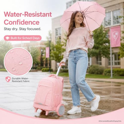 AGSDON Quiet Glide Rolling Backpack with Lunch Box Set - Large Wheel Water-Resistant Wheeled Bag for Business, Travel, and College | Blush Pink 3-in-1 Organizer Backpack - color: Reflective Pink - Rolling Backpack