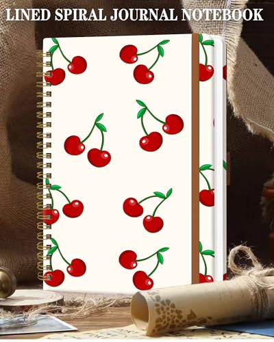 Spiral Journal Notebook for Women, Hardcover A5 College Ruled Notebook, 60 Sheet, Thick Paper, Cute Lined Journal for School, Office & Work, 6 x 8.4 in(Cute Cherry) - color: Cute Cherry