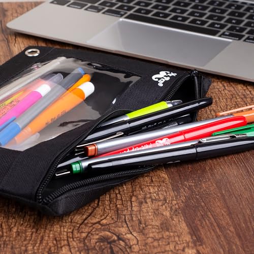 Mr. Pen- Pencil Pouch for 3 Ring Binder, 30 Pack, 10"x6.75", Smooth Zipper | Clear Window, Bulk Large Capacity Pencil Case with 3 Reinforced Grommets for School, Office, Supplies Storage | Clear Window, Bulk Large Capacity Pencil Case with 3 Reinforced Gr