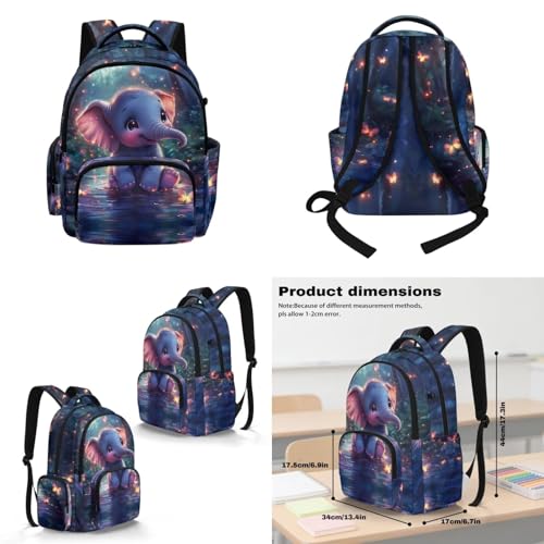 Cute Elephant Backpack for Girls Boys Kids Backpack with Lunch Box Water Bottle Pouch and Soft Pencil Case Elementary Middle High School Lightweight Waterproof Large Capacity Bookbag - color: Cute Elephant