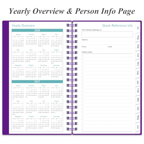 2026-2027 Pocket Planner/Calendar - 2026-2027 Planner from July 2026 - June 2027, Planner 26-27 with 12 Tabs, Twin-Wire Binding, Inner Pocket, 3.75" x 6.75, Purple - color: Purple, size: 3.75" x 6.75"