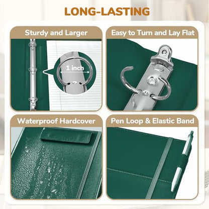 JoyCat 3 Ring Binder Clipboard with Storage,12.4"x10.2"Magnetic Clipboard Folder with 5 Expandable Folders,Refillable Lined Notepad (11" x 8.5"),Ideal for School Office Nursing(Dark Green) - color: Dark Green