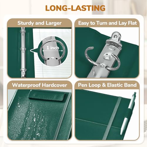JoyCat 3 Ring Binder Clipboard with Storage,12.4"x10.2"Magnetic Clipboard Folder with 5 Expandable Folders,Refillable Lined Notepad (11" x 8.5"),Ideal for School Office Nursing(Dark Green) - color: Dark Green