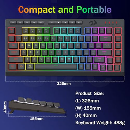 Redragon K524 Wired Gaming Keyboard, RGB Backlit, 75% Compact Quiet Membrane Keyboard with Programmable Macro and Multimedia Keys, Anti-ghosting, Spill Resistant for Win/MAC/PS/Xbox - color: Wired