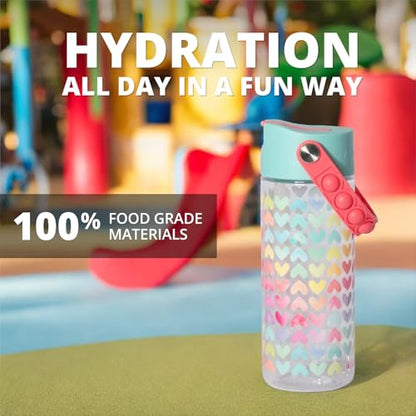 Elemental Leak Proof Water Bottles for Kids - Splash Kids Water Bottle for School with Pop-it Handle - BPA Free Tritan Plastic Reusable Water Bottle with Straw - Rainbow Heart - 18oz - color: Rainbow Heart