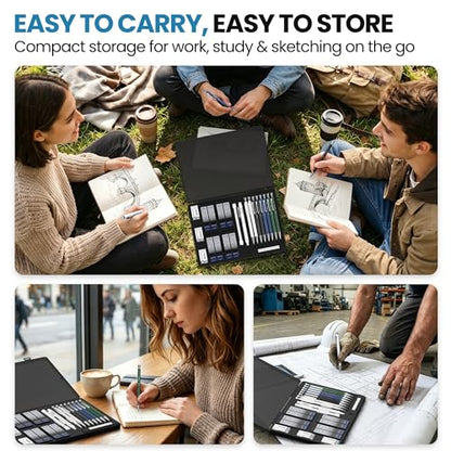 WUO 8PCS Mechanical Pencil Set with Case, 0.5 & 0.7mm Metal Drafting Pencils with Eraser Pen, 480 HB Lead Refills, 3 Erasers, 11 Eraser Refills, Artist Pencils for Writing, Drawing, Sketching