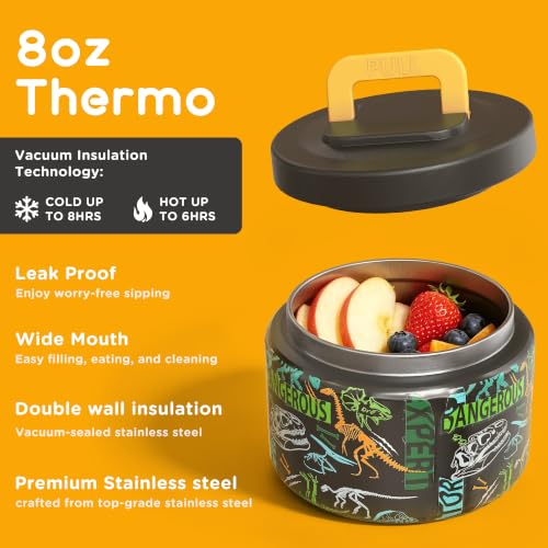 JXXM Bento Lunch Box for Kids With 8oz Soup thermo,Leak-proof Lunch Containers with 5 Compartment,thermo Food Jar and Lunch Bag, Food Containers for School (A-Black(Dinosaur Fossil)) - color: Black Dinosaur Fossil