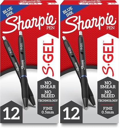 Sharpie S-Gel Pens, Fine Point (0.5mm), Blue Gel Ink, For Home, Office, School (Pack of 24) - size: 1 Count (Pack of 24)
