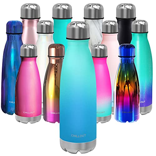 CHILLOUT LIFE Stainless Steel Water Bottle: 17 oz Double Wall Insulated Cola Bottle Shape for Cold and Warm Drinks, BPA Free Metal Sports Bottle - color: Ocean Blue, size: 17 Ounces, style: 1 Pack