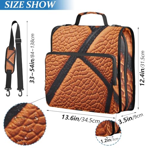 Zipper Binder Bag, Sport Basketball Texture 1.5 inch 3-Ring Binder & Multiple Pockets, 500 Sheets Capacity Expanding File Folder with Shoulder Straps & Handles for School Work Office