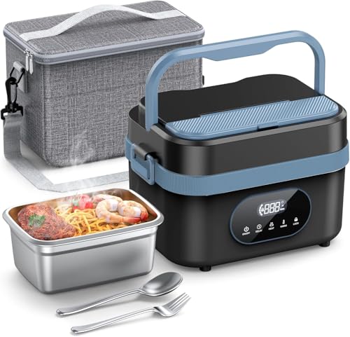 Cordless Electric Lunch Box, 18000mAh Rechargeable Self-Heating Lunch Box Food Warmer, 1.5L Portable Heated Lunch Container for Adults, Leakproof for Work, Office, Camping & Travel, Black & Blue - color: Black&Blue