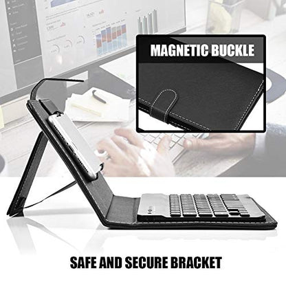Portable Bluetooth Keyboard with Leather Case Cover with for 4.5''-6.8'' iOS, Android and Windows Smart Phones, Detachable with Kickstand - color: Black