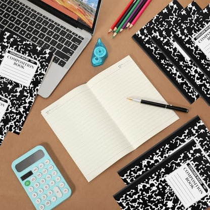 Fainne 12 Pack A5 Composition Notebooks Bulk College Ruled Composition Notebook College Ruled Notebooks Marble Covers Notebook for Student Classroom Office Supplies 8.2 x 5.5(Black) - color: Black