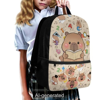 Cute Capybara Kids School Backpack Set Large Capacity 5 Pieces with Lunch Bag Pencil Case and Water Bottle Holder for Girls and Boys - color: Cute Capybara