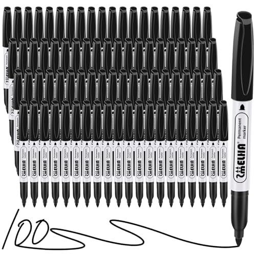 SMELHA Fine Tip Permanent Markers Bulk Black, 100 Count Fine Point Markers Set, Waterproof, Quick Drying, Fade Resistant, Durable on Glass, Plastic, Metal, Wood, Stone for Office, School, Home - color: black 100