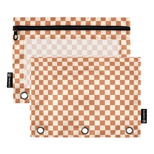 Emelivor Checkered Browm Pencil Pouch for 3 Ring Binder 2 Pack Large Capacity Pencil Pouches with Zipper Clear Binder Pencil Case Bag for Storing College Office Supplies - color: Colored044