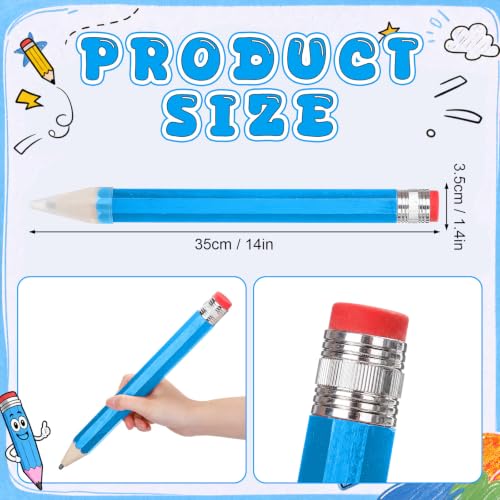 Tinlade 6 Pcs Wooden Jumbo Pencils for Prop, Funny Huge Blue Giant Pencil 14 Inch for Home and School Supplies, Kids, Preschoolers - color: Blue