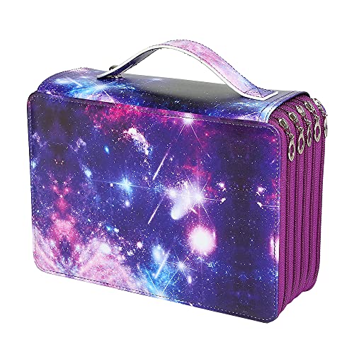 Portable Colored Printing Pattern Pencil Case 250 Slots Pen Pencil Bag Organizer with Handy Wrap Portable- Multilayer Holder for Colored Pencils - color: Purple, size: 250