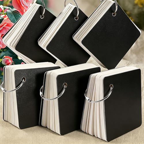 2 Pack/160 Pieces Blank Index Cards with Ring, Blank Flash Card 2.8x2.8" Note Cardstock for Memory Learning Studying Office (Black) - color: Black
