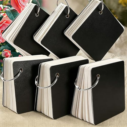 2 Pack/160 Pieces Blank Index Cards with Ring, Blank Flash Card 2.8x2.8" Note Cardstock for Memory Learning Studying Office (Black) - color: Black