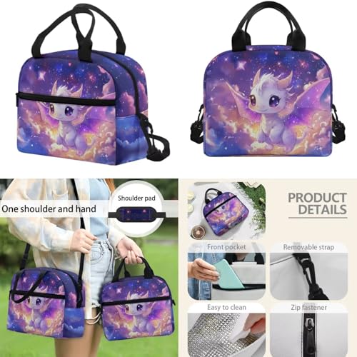 Cute Dragon Elementary School Backpack for Kids - 17 Inch 4PCS Set Backpack with Insulated Lunch Box, Pencil Case & Water Bottle Holder with Adjustable Strap for All Day School - color: Cute Dragon