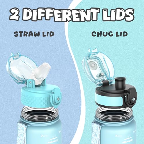 OLDLEY Kids Water Bottle for School, 17 oz (2 lids) BPA-Free Reusable Leak-proof Durable Tritan Plastic Water Bottles with Straw & Chug Lids, Anti-dust Spout Cover (Bluenavy) - color: Bluenavy, size: 16.9 Ounces