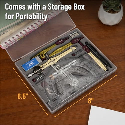 Mr. Pen- Geometry Set, 15 pcs, Gold, 6 Inch Swing Arm Protractor, Divider | Set Squares, Ruler, Compasses and Protractor - color: Gold