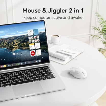 TECKNET Rechargeable Jiggler Wireless Mouse (BT5.0/3.0 & 2.4G) 4800 DPI Silent USB A & Bluetooth Mouse 6 Buttons, Wide Compatibility - White - color: White