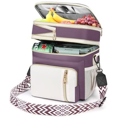 LOKASS Lunch Box & Lunch Bag for Women Men Double Deck, Large Insulated Adult Lunch Box Leakproof Lunchbox Cooler Bag for Work Picnic Beach,（Dark Pink 16L） - color: Dark Pink