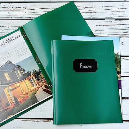 Youngever 6 Pack Heavy Duty Plastic Two Pocket Folders with 3 Prongs, Metal Prongs Fastener, Heavy Duty Plastic 2 Pocket Folder (Green) - color: Green