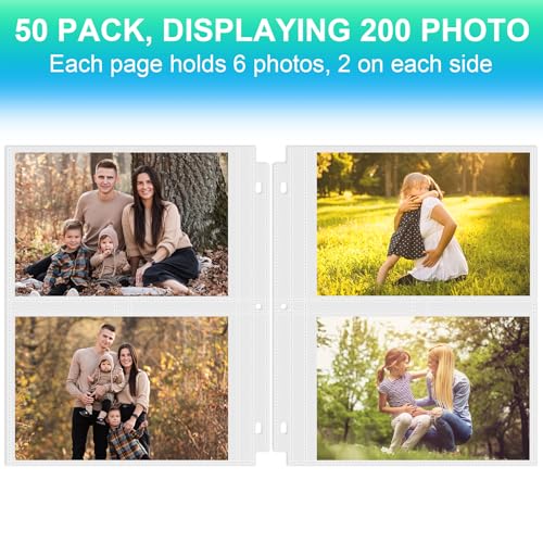 Aegero 50 Pack 5 x 7 Photo Sleeves for 3 Ring Binder(200 Pictures), Heavy-Duty Archival Photo Page Protectors, Clear Picture Album Refill Pages Holds, Acid-Free - size: 5x7inch-2pocket, style: 50 pack