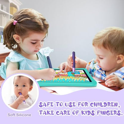 Kid-Friendly Stylus Pens for Touch Screens with Tethers - Mixoo Anti-Rolling Tablet Stylus 2 Pack for Kids, Compatible with iPad, iPhone, Tablets, Kindle and All Touch Screen Devices (Blue+Purple)