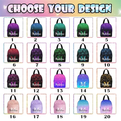 MyPupSocks Custom Backpack for Girls, Personalized Sparkle Glitter Monogram Bag Schoolbag Casual Daypack Customized Girls Lunch Box Bag Travel Laptop Bag Backpack for Kids Teens Travel Picnic - color: Multi 09