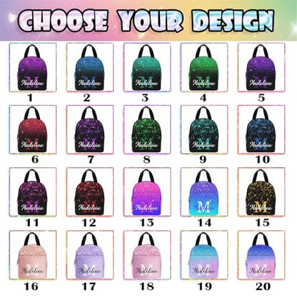 MyPupSocks Custom Backpack for Girls, Personalized Sparkle Glitter Monogram Bag Schoolbag Casual Daypack Customized Girls Lunch Box Bag Travel Laptop Bag Backpack for Kids Teens Travel Picnic - color: Multi 09