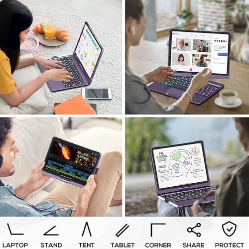 edaiser Swivel Keyboard Case for iPad Pro 11-inch M5 M4 (2025 2024) Purple | 360° Rotatable Protective Cover with Pencil Holder | Multi-Touch Trackpad | RGB Backlit | A3357 A3358 A3359 A2836 A2837 A3006 - color: Metallic Purple, size: iPad Pro 11" (M4/M5)