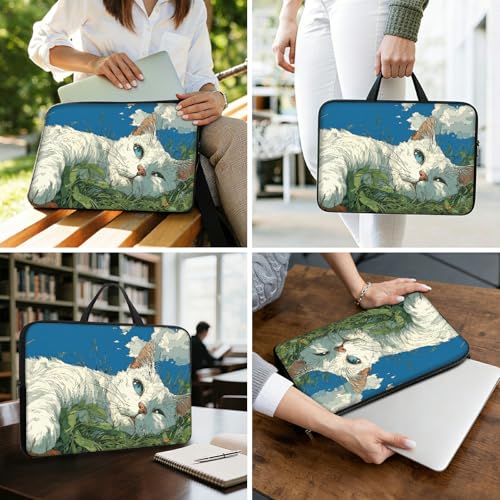 13 13.3 14 inch Laptop Sleeve with Handle, Cute Sleeping Cat Water‑Resistant Laptop Carrying Case for MacBook Air 13-inch/MacBook Pro 13/14 inch/Dell/HP/Lenovo - color: Cute Sleeping Cat, size: 13-14 inch Devices