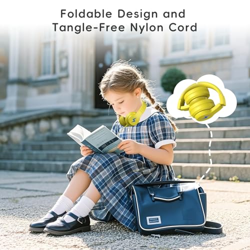 Candy Bila Kids Headphones, Wired Headphones for Kids Over Ear with Microphone, 85/94dB Volume Limiter Headphone for Girls Boys, Foldable Headphone for Learning & Entertainment, Yellow - color: Yellow