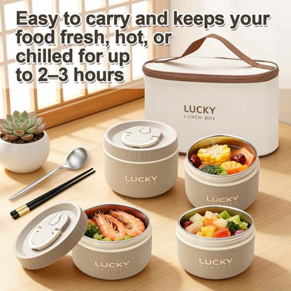 Portable Insulated Lunch Container set, Bento Box Adult Lunch Box Set with Insulated Lunch Bag, 4 Separate Stackable Thermal Food Lunch Container for Adult, Brown - color: 4 Tier-Brown