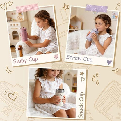Fimibuke Toddler Cups Spill Proof, 12 OZ Sippy Cups for Kid Girl Boy, Stainless Steel Tumbler with Lid, Removable Silicone Straw & Sleeve, BPA Free Dishwasher Safe Water Bottle Snack Container 2 Pack - color: Dark Pink/Light Pink, size: 12 Ounces